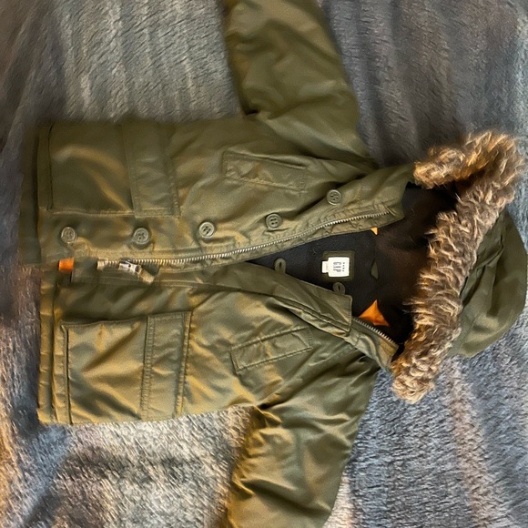 Baby Gap Olive Green Fur-Lined Hooded Jacket - Picture 1 of 6